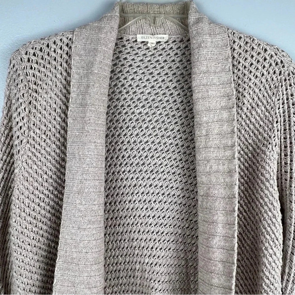 Eileen Fisher Draped Open Cable Knit Cardigan Sweater Tan Long Sleeve Size M - Picture 4 of 9